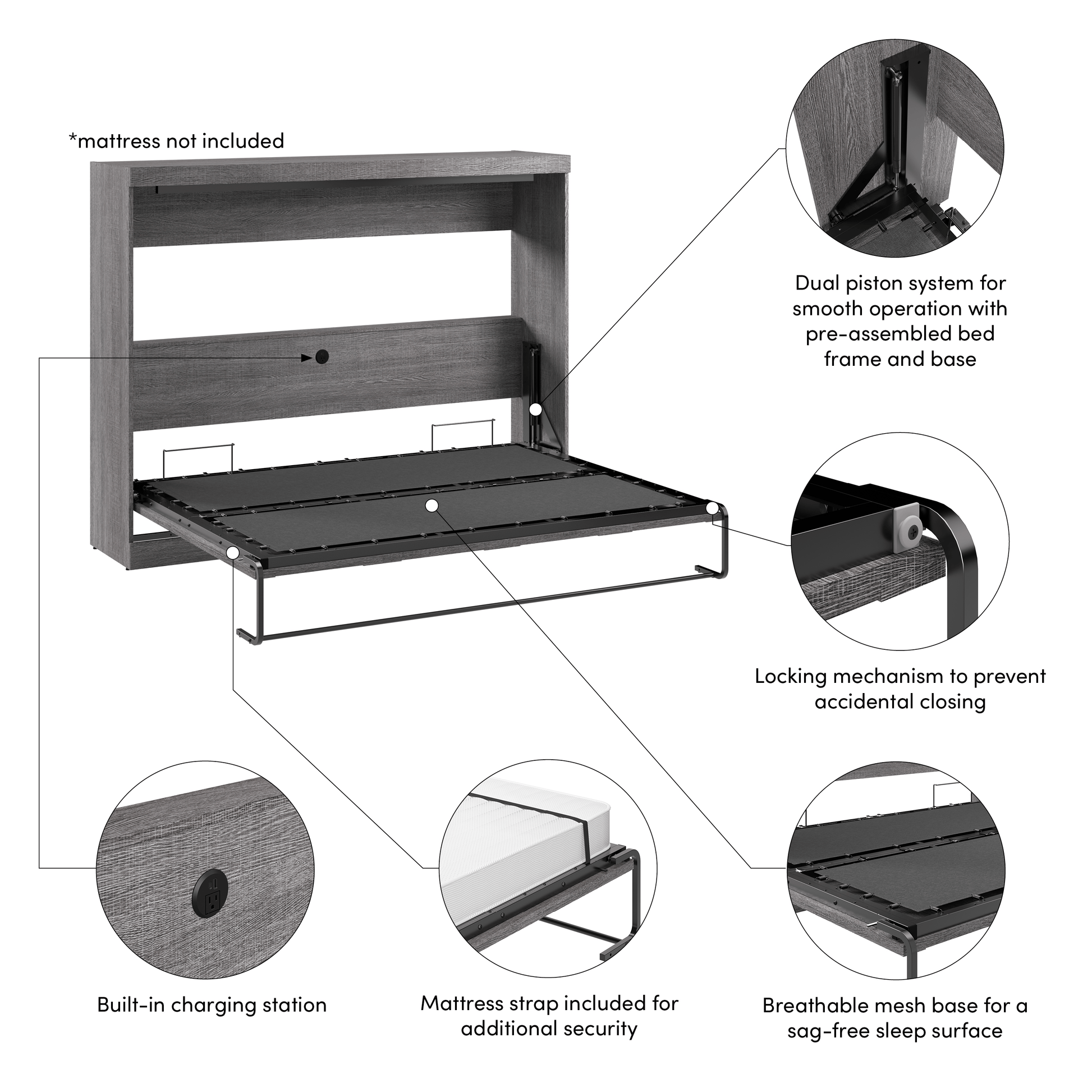 Pending - Modubox Pur 85"W Queen Horizontal Murphy Bed - Available in 2 Colours