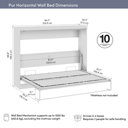 Pending - Modubox Pur 85"W Queen Horizontal Murphy Bed - Available in 2 Colours