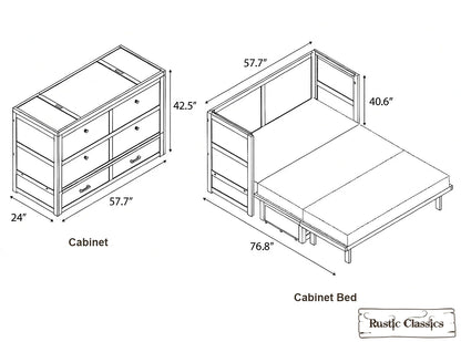 Stow Full Size Murphy Bed Cabinet with Gel Memory Foam Mattress - Available in 4 Colours