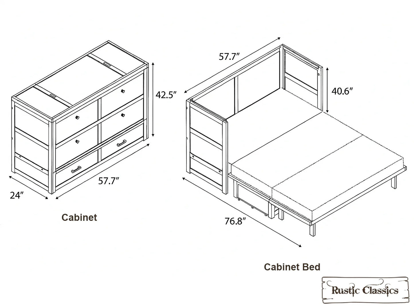 Stow Full Size Murphy Bed Cabinet Only - No Mattress - Available in 4 Colours