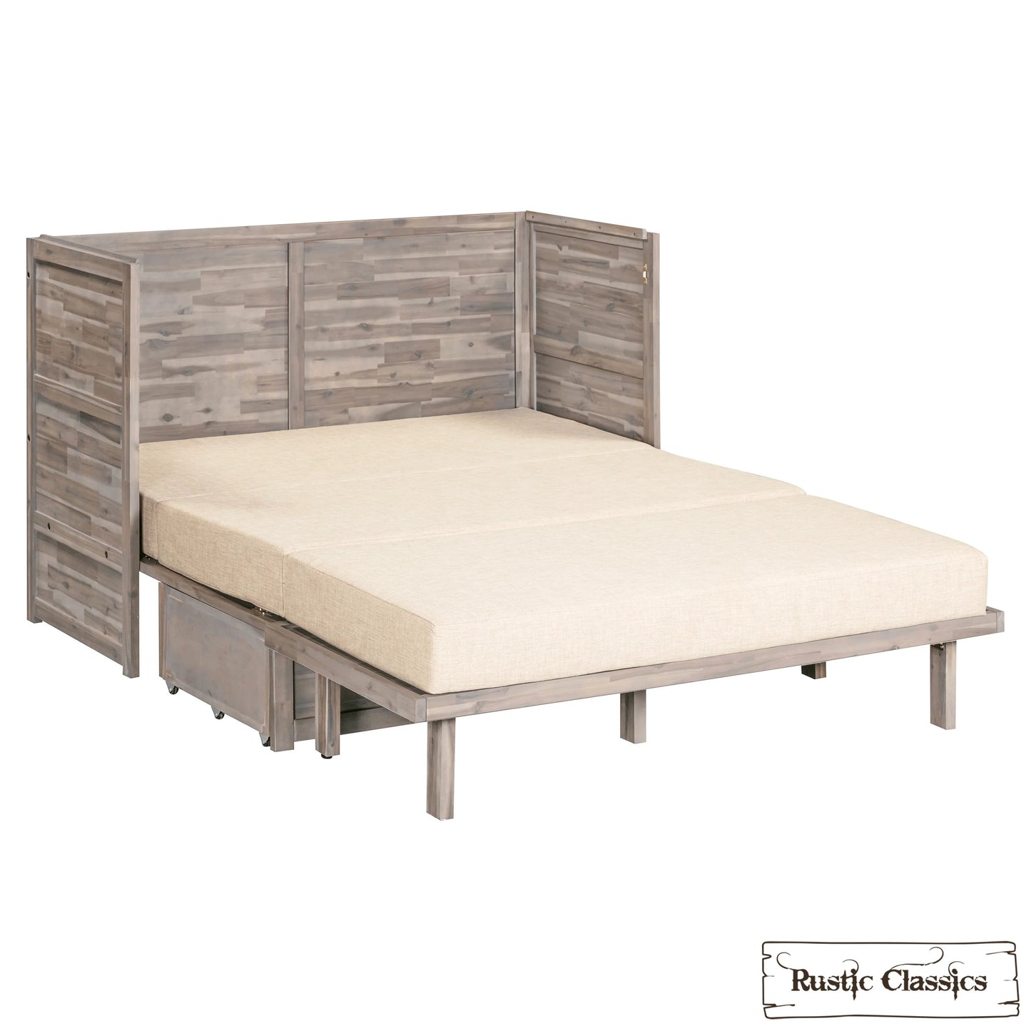 Stow Queen Size Murphy Bed Cabinet with Gel Memory Foam Mattress - Available in 4 Colours