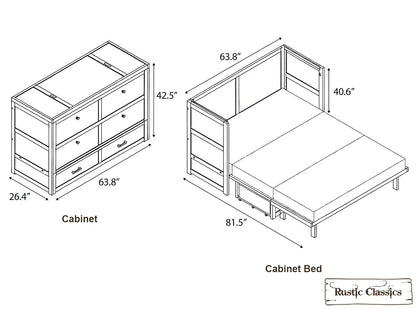 Stow Queen Size Murphy Bed Cabinet Only - No Mattress - Available in 4 Colours