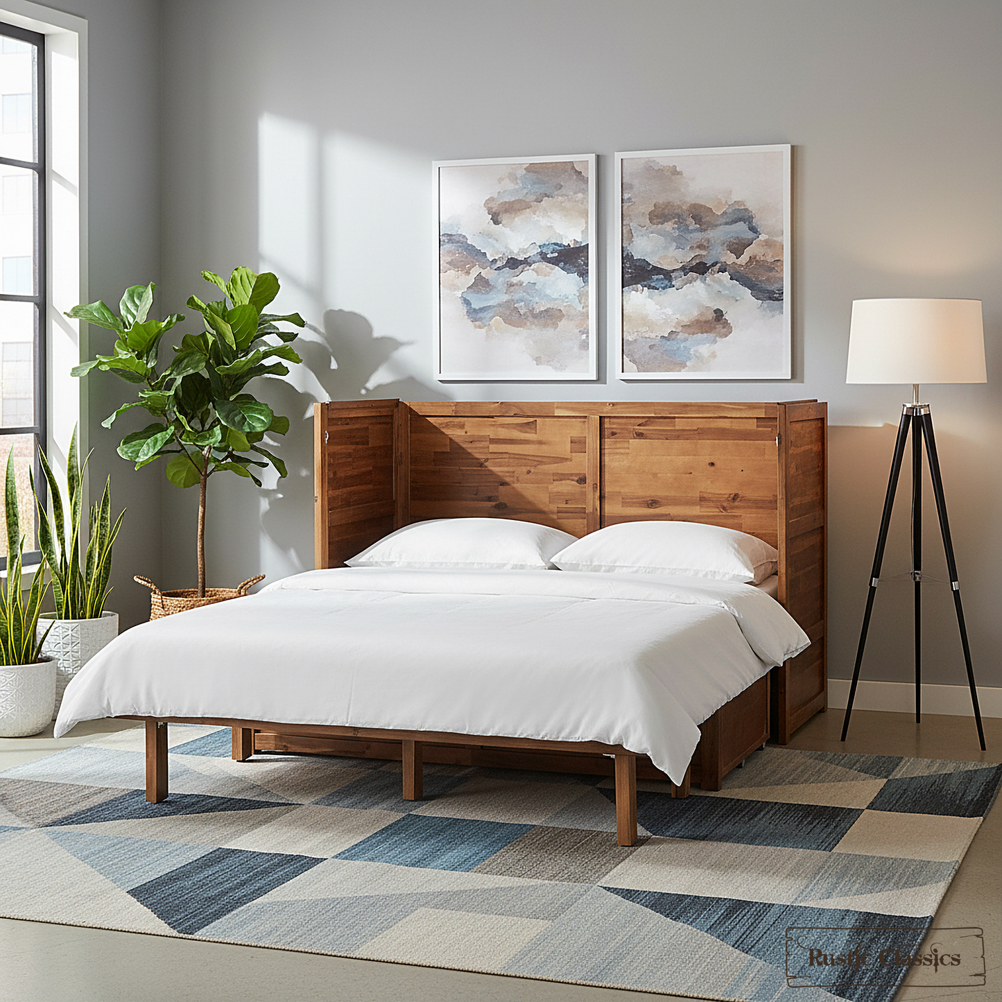Stow Queen Size Murphy Bed Cabinet with Gel Memory Foam Mattress - Available in 4 Colours