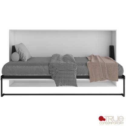 True Contemporary Murphy Wall Bed Heidi III White Horizontal Murphy Wall Pull Down Bed - Available in 3 Sizes