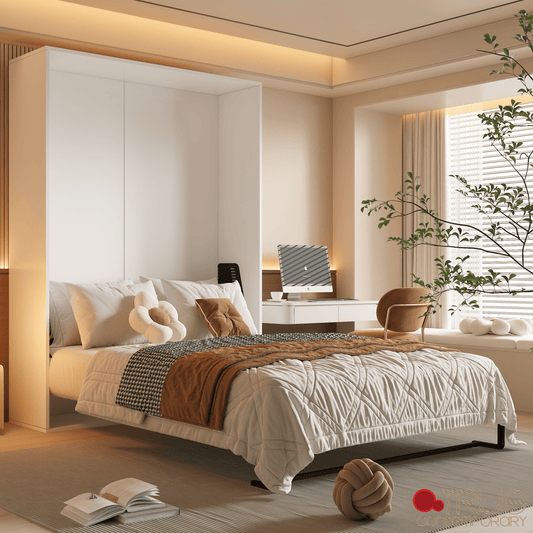 True Contemporary Wallie II White Vertical Murphy Wall Pull Down Bed with Mattress, image 1