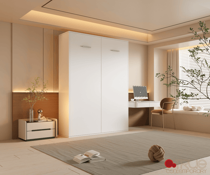 True Contemporary Murphy Wall Bed Wallie II White Vertical Murphy Wall Pull Down Bed - Available in 3 Sizes