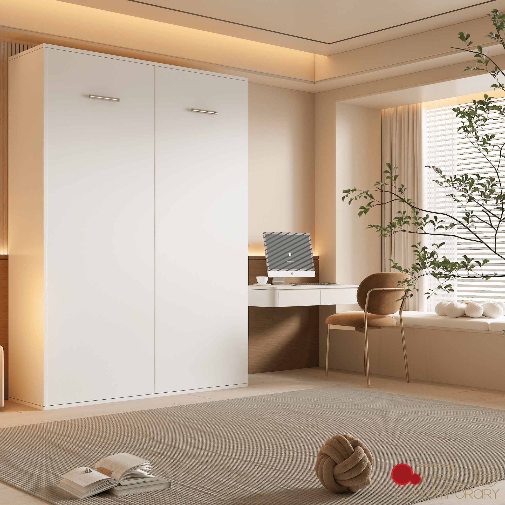 True Contemporary Murphy Wall Bed Wallie II White Vertical Murphy Wall Pull Down Bed - Available in 3 Sizes