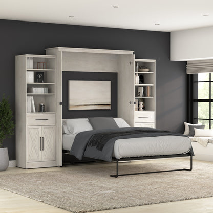 Modubox Key West 117W Queen Murphy Bed and Closet Organizers with Doors and Drawers (119W) in Linen White Oak